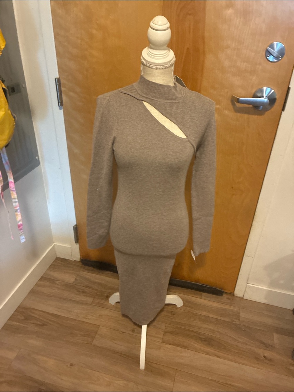 Active USA Taupe Cutout Midi Knit Dress